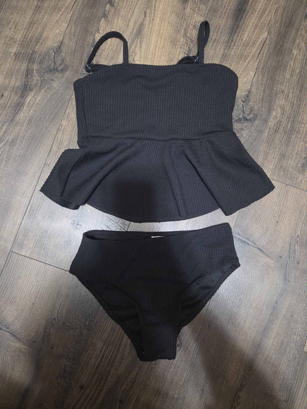 Black Textured Two-Piece Swim Set